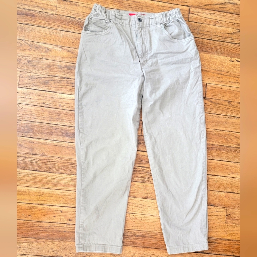 Dusty green Gloria Vanderbilt khaki pants with stretch waistband, Petite 8 - Picture 1 of 5